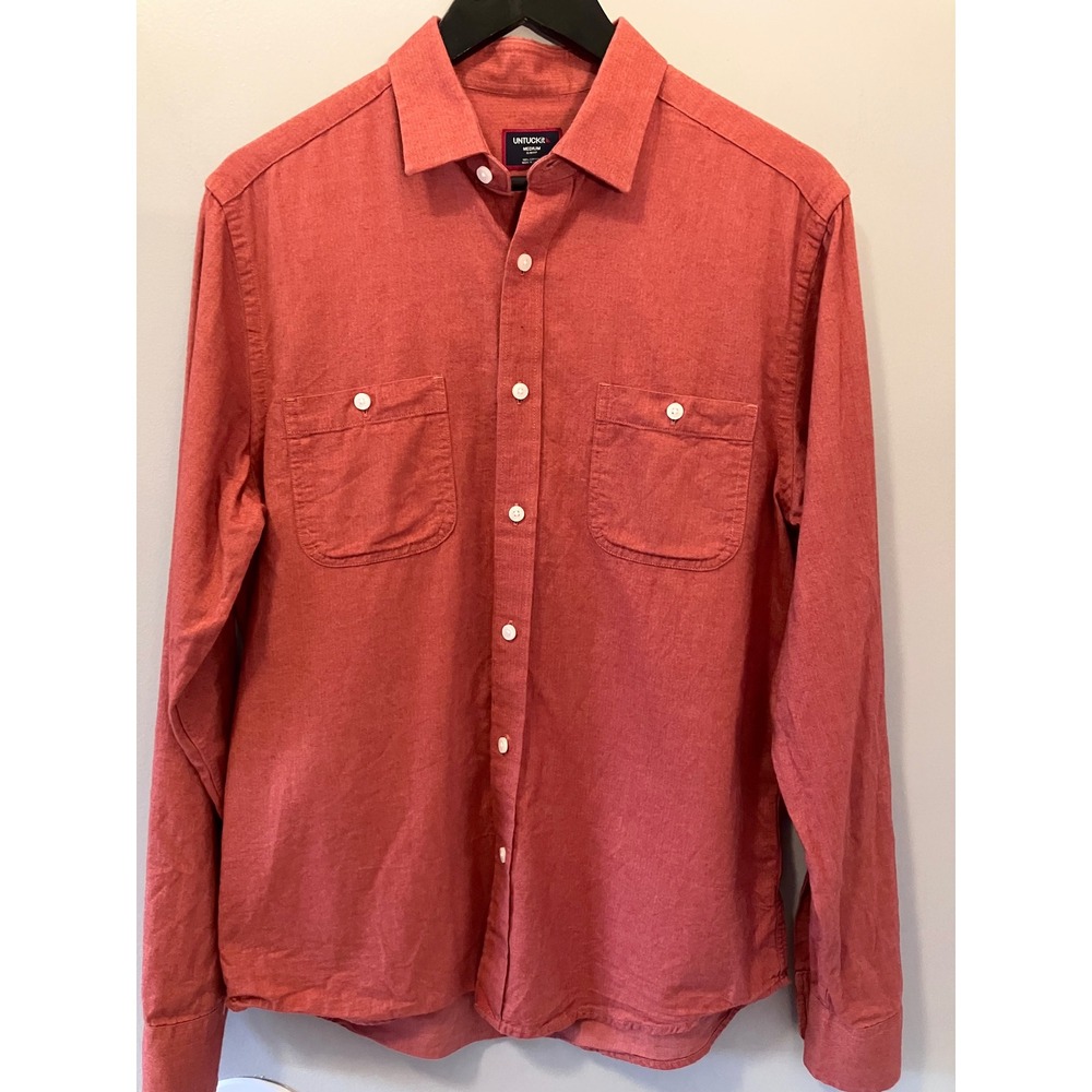 UNTUCKit Mens Slim Fit Cotton Herringbone Button Down Shirt Orange Medium
